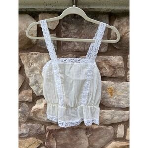 Lace Trim Top Tank Top Sheer Cream Cottage Core Coquette Fairy Small